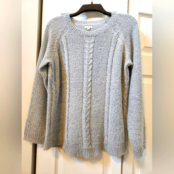Sonoma Sweaters - Sonoma, Large, Womens Light Gray with Silver Metallic Thread Sweater